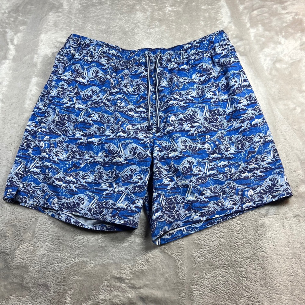 Peter Millar Men's XL Swim Trunks Blue Wave Rum Print‎ Board Shorts